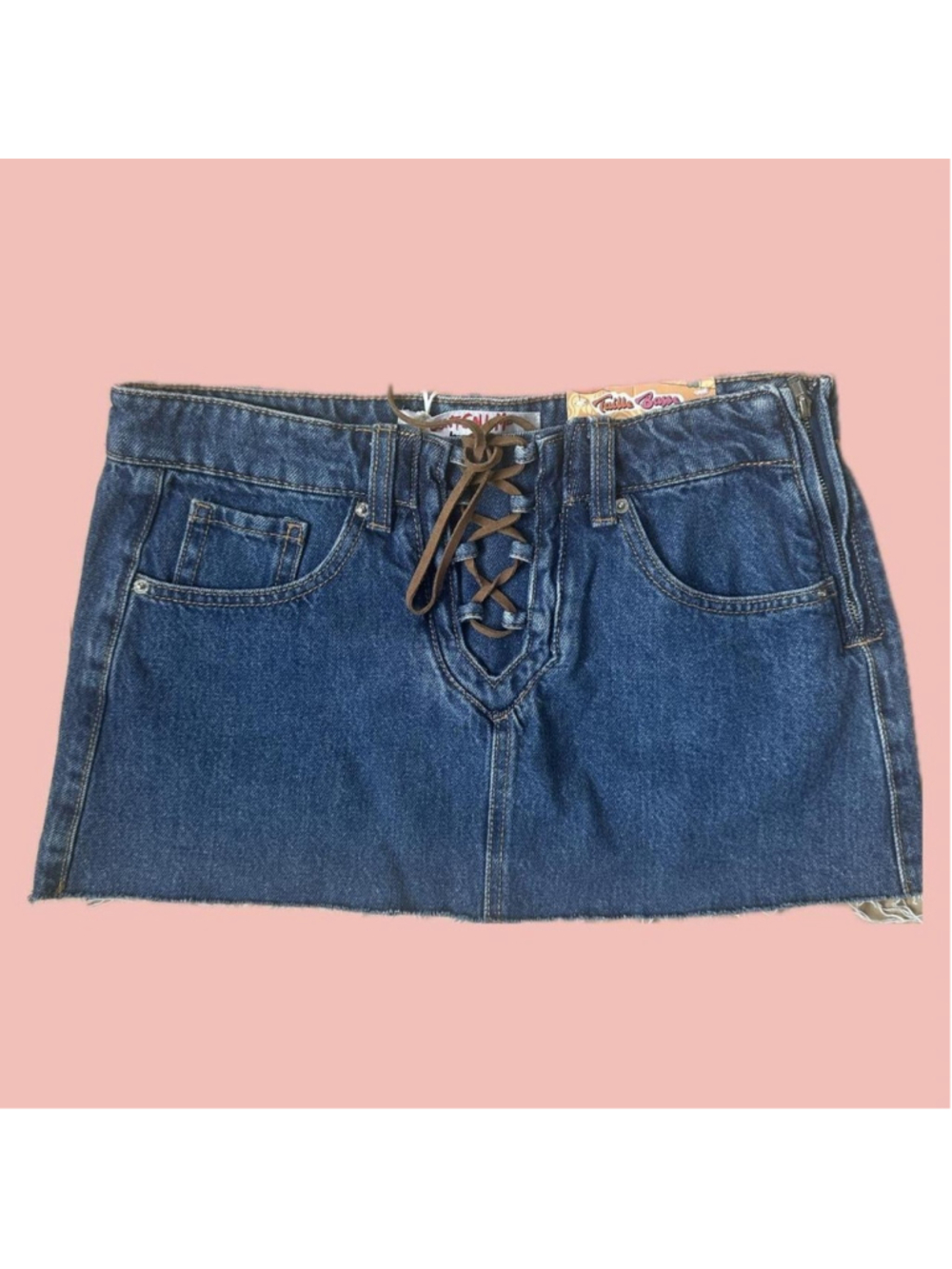Don't Call Me Jennyfer Ultra Low Waist Lace-Up Denim Mini Skirt – Size 26US